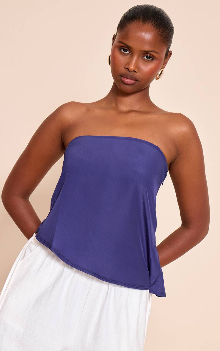Bleu Marine Top Bandeau En Mousseline