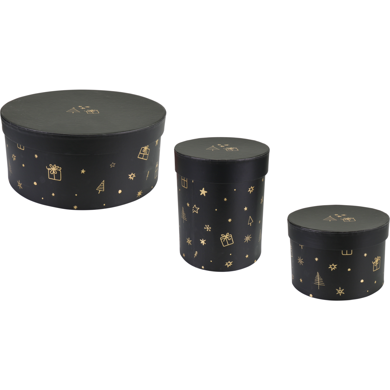 Geschenkdoos, Christmas, karton, 17cm, Ø13cm, Kerstmis, zwart/goud