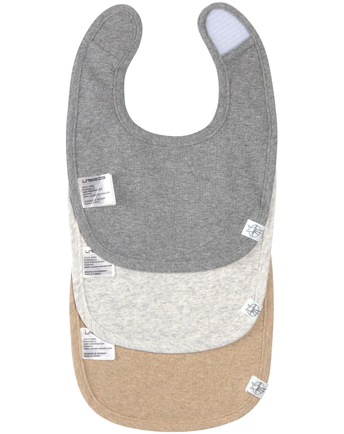 Klett-Lätzchen COTTON UNI 3er Set in dunkelgrau/hellgrau/beige