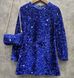 Glitterjurk met tasje - blauw