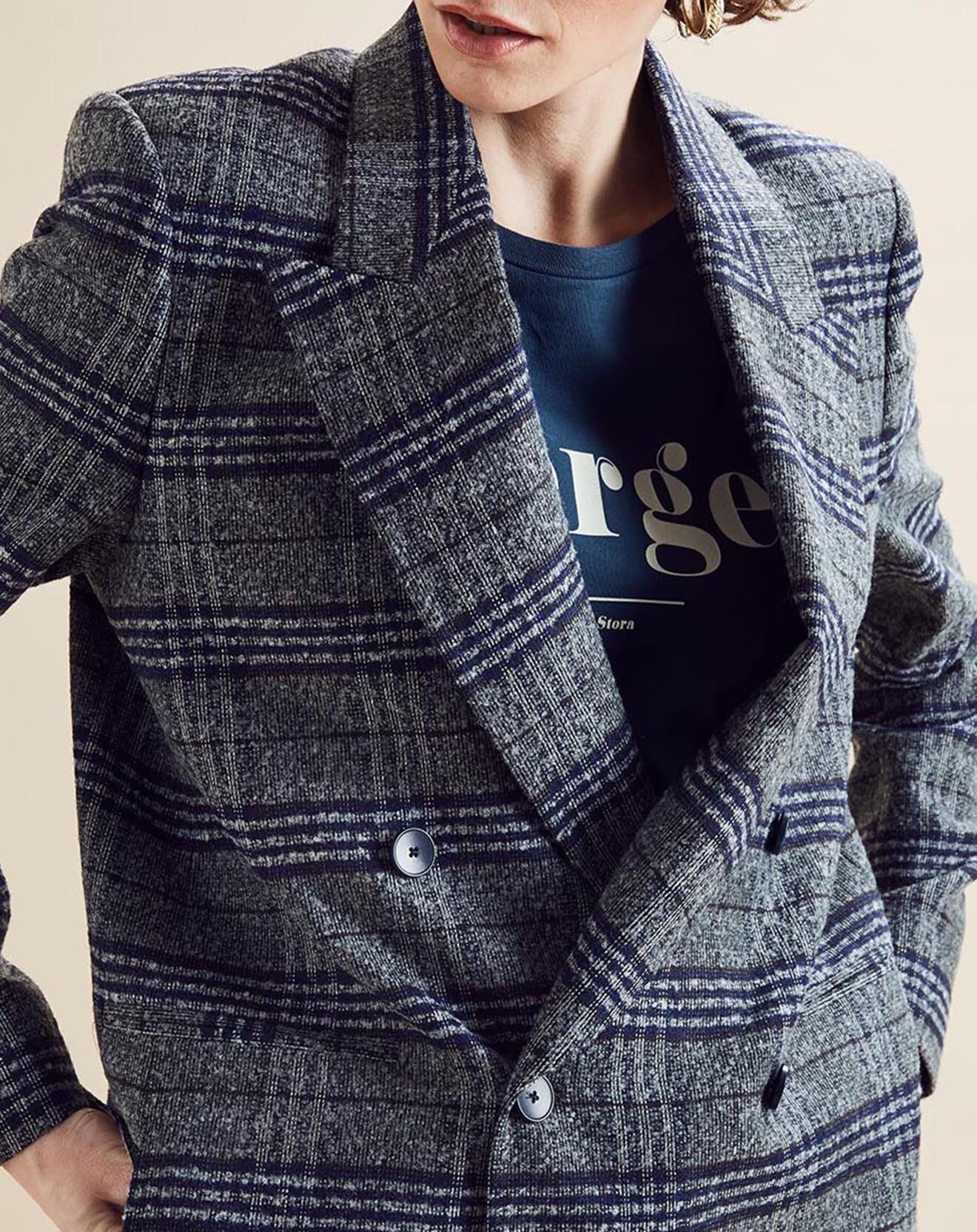 Chloé Stora Veste en Laine mélangée Ulla à carreaux grise