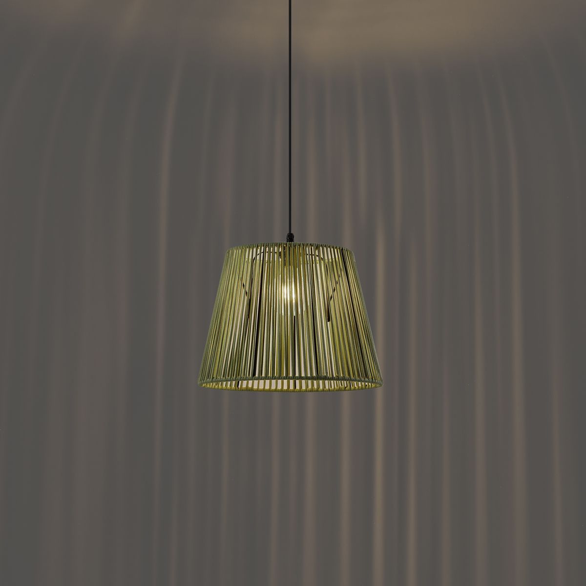 Buiten hanglamp zwart met groene kap van touw IP44 - Cava Jayla