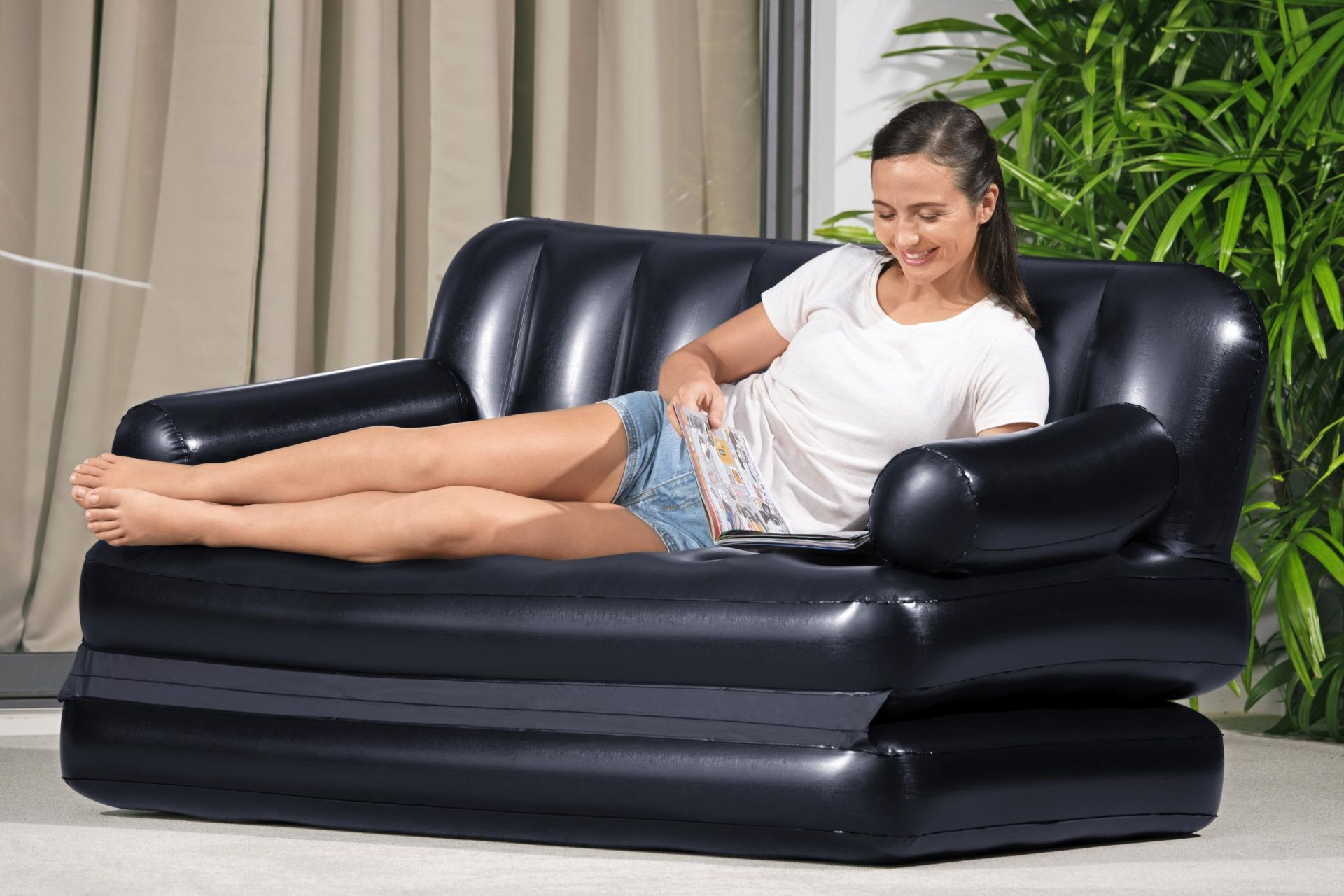 (188x152cm) 5in1 Multi-Max Luft Sofa Aufblasbare Couch Doppelbett Gäste Luftmatratze (75054) - Blau