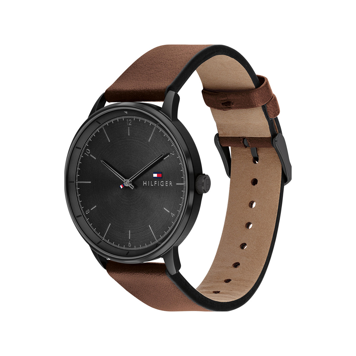 Montre Tommy Hilfiger homme acier bracelet cuir marron