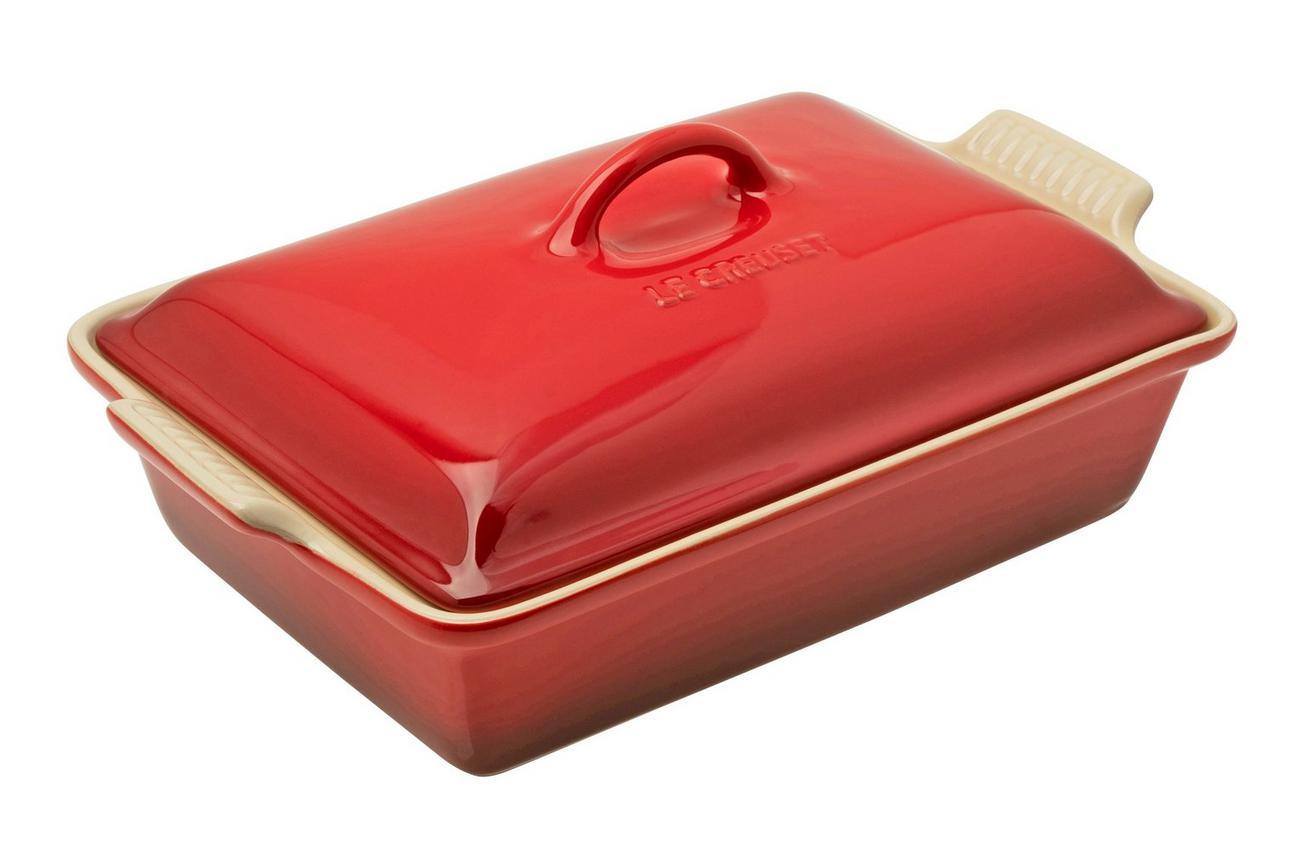 Le Creuset ovenschaal rechthoekig met deksel, 33 cm, rood