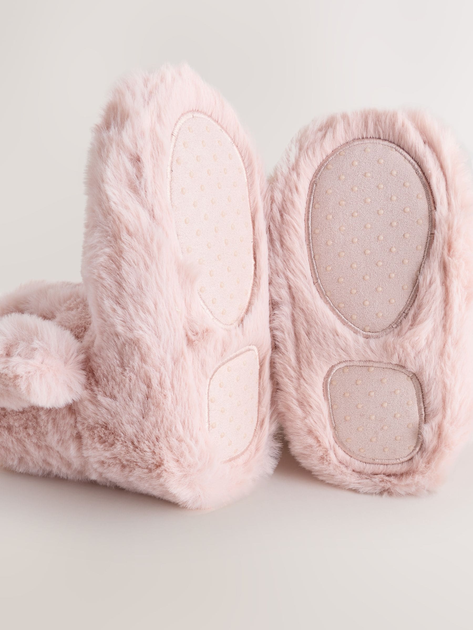 Roze - Pantoffellaarzen van imitatiebont met konijntjes