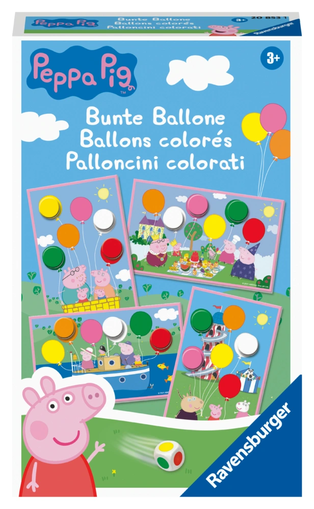 Ravensburger Mitbringspiel - 20853 - Peppa Pig Bunte Ballone - Lustiges Farbwürf