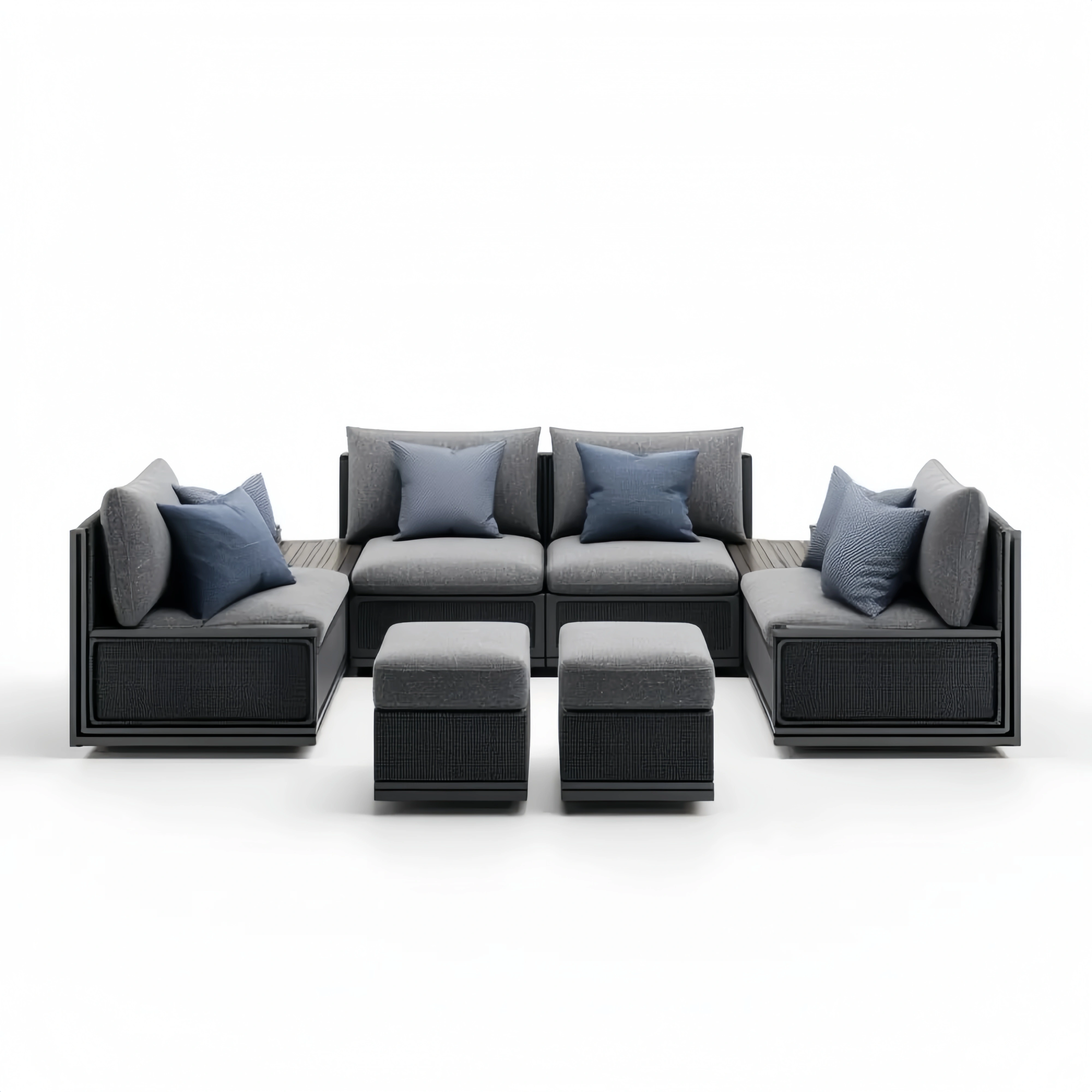 Modulares Gartensofa-Set Stoffpolster Grau/Blau 80x80x70 cm - Modernes