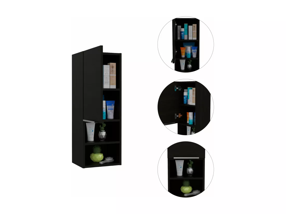 Armoire murale de salle de bain Mila, avec étagères , 81.7cm X 29.99 cm X 25.50 cm , Noir