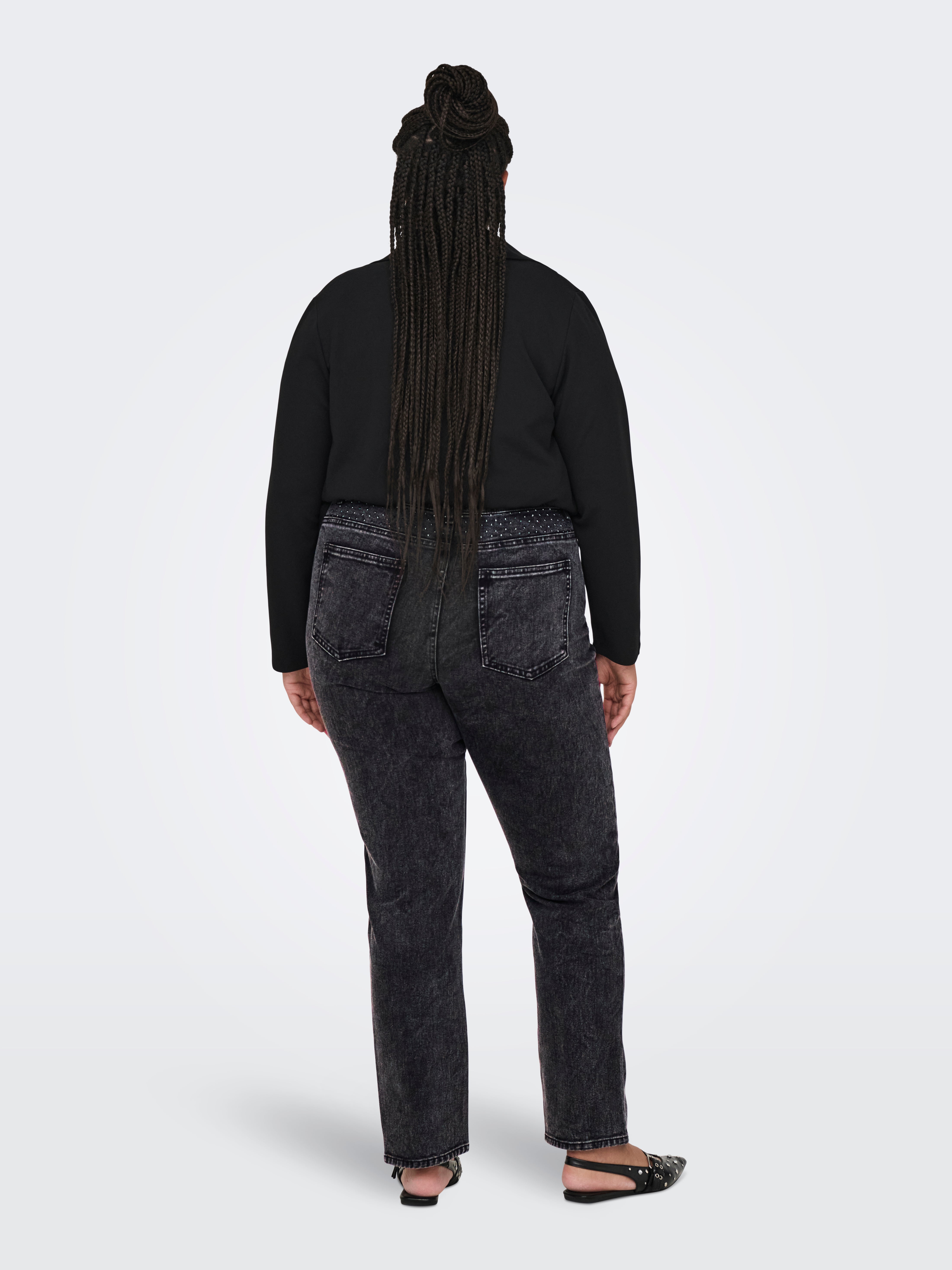 CAREMILY Hohe Taille Gerade geschnitten Jeans Washed Black