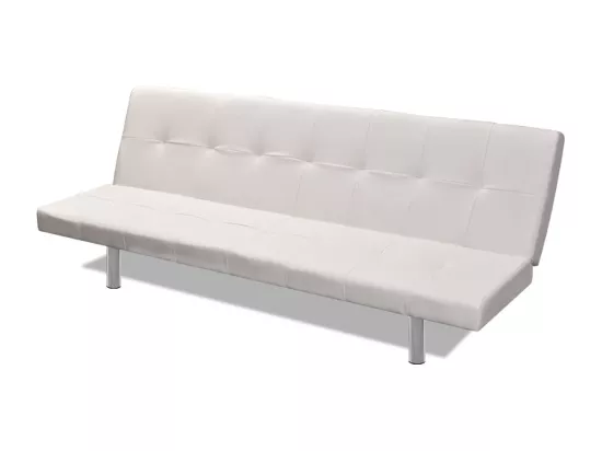 Canapé-lit réglable avec deux oreillers Similicuir Blanc crème