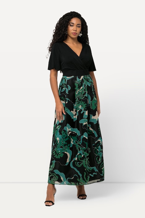 Ausbrenner-Maxikleid, A-Linie, V-Ausschnitt, Halbarm