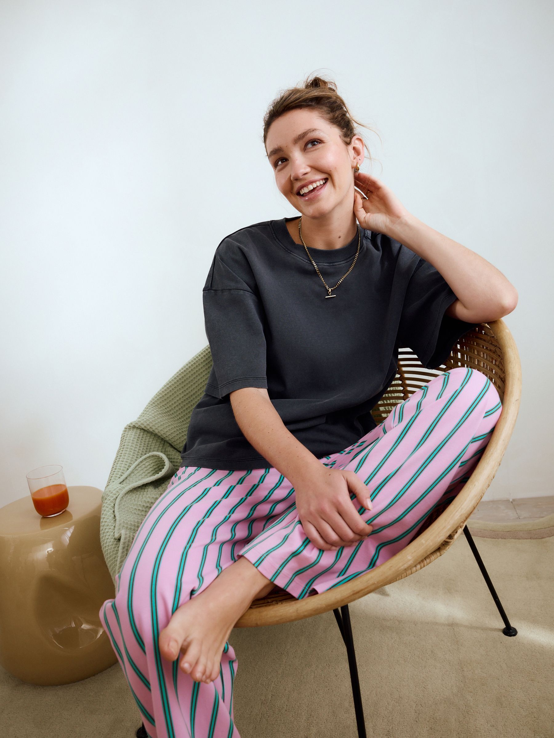 Grijs/Roze Strepen - 100% katoenen pyjama met korte mouwen