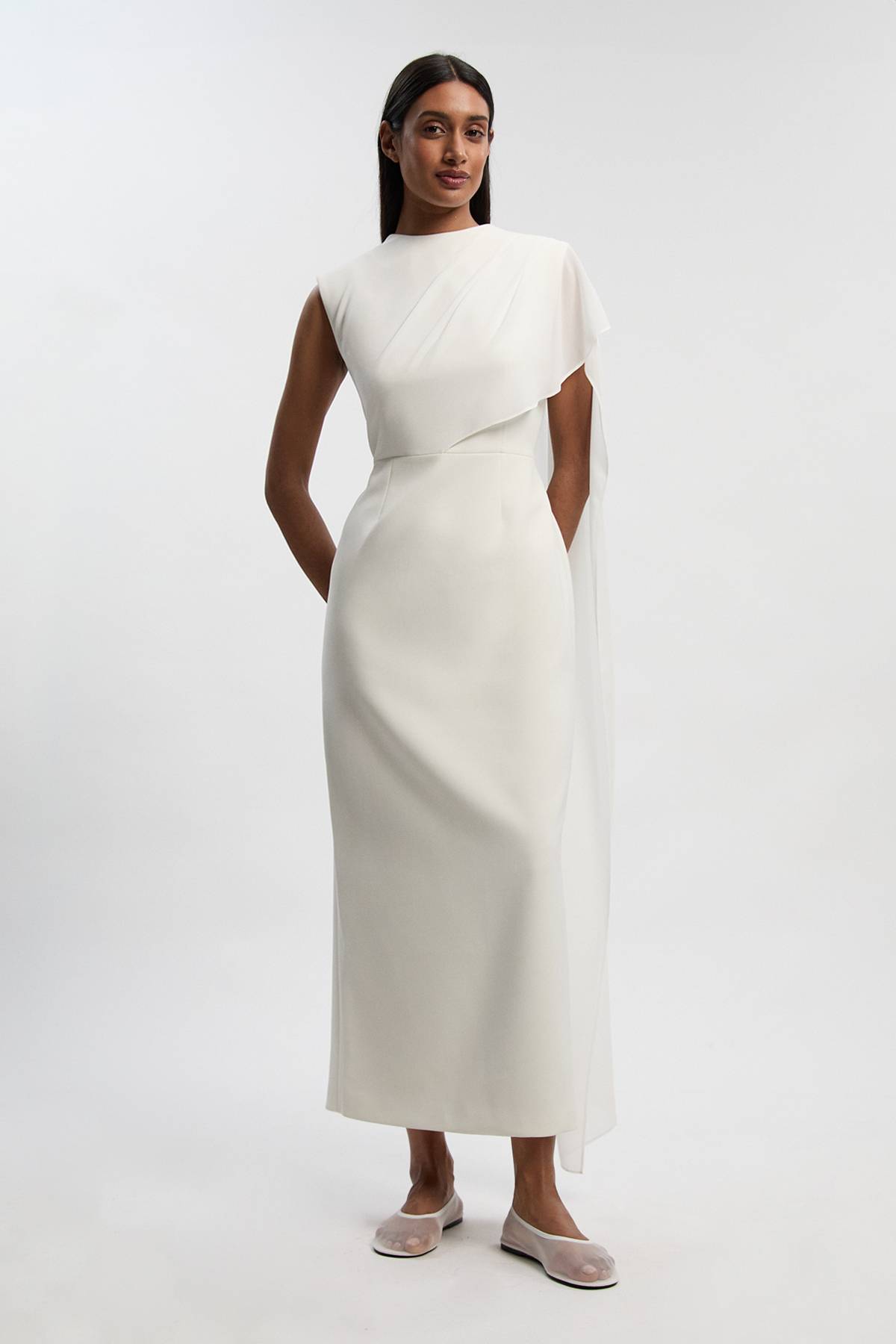 KarenMillen Robe Longue Colonne à Cape Drapée Tailleur Raffinée