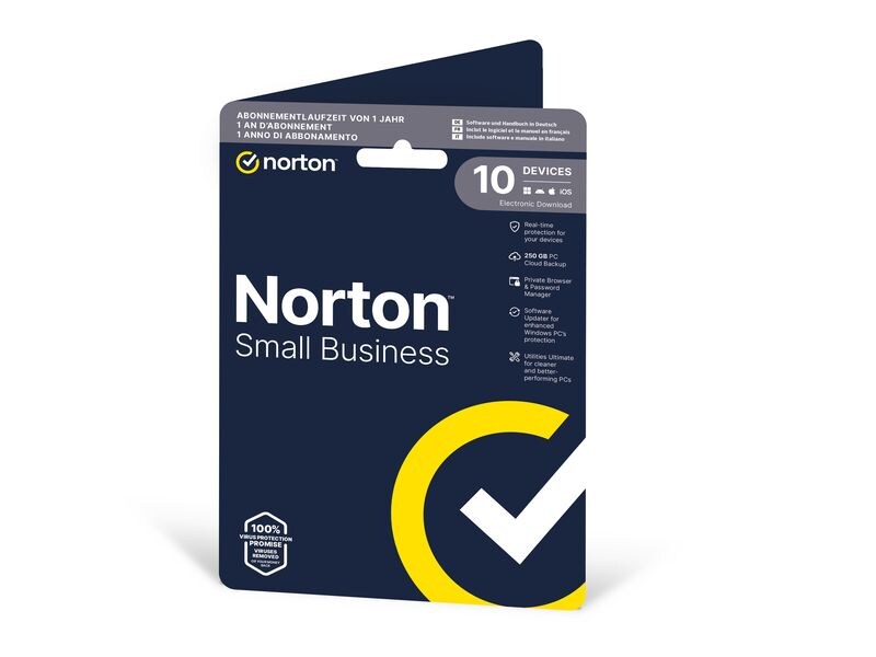 Norton Small Business 2.0 ESD, 10 Dev., 1yr, 250GB Cloud Sp Norton Small Business: hochleistungsfähige Cybersicherheit für Ihr Team