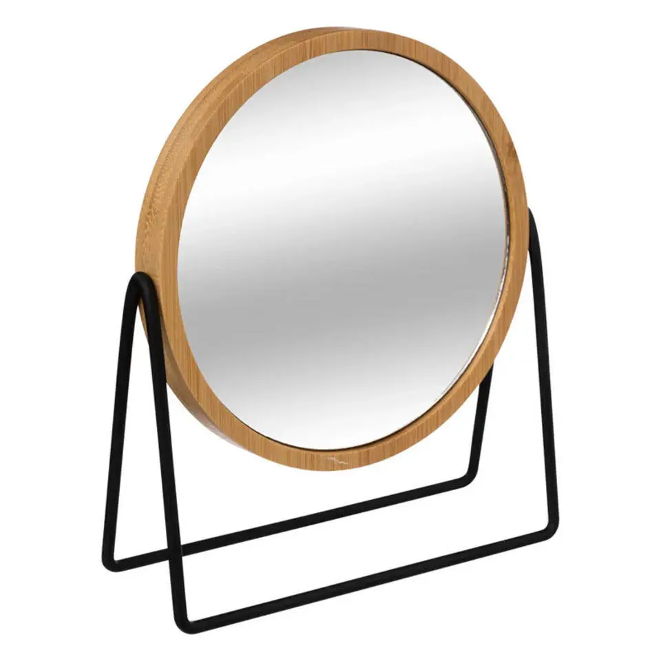 Make-up spiegel - 3x zoom - bamboe/hout - 17 x 20 cm - bruin/zwart
