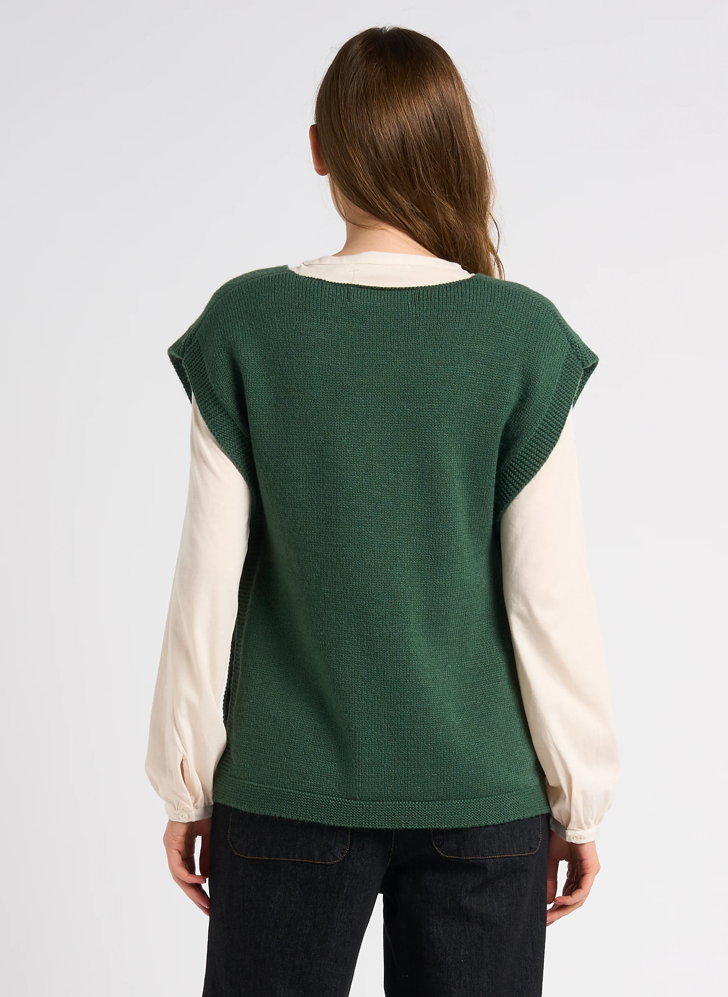 Pull droit col rond en laine mélangée | Vert
