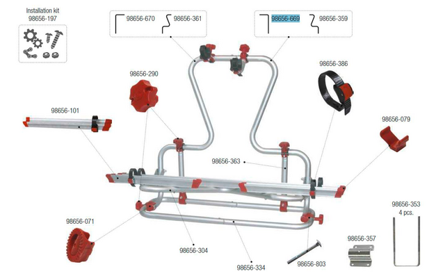 Fiamma Gewindestruktur links passend für Carry Bike Caravan XL A Pro 200 - Fiamma Ersatzteilnummer 98656-669
