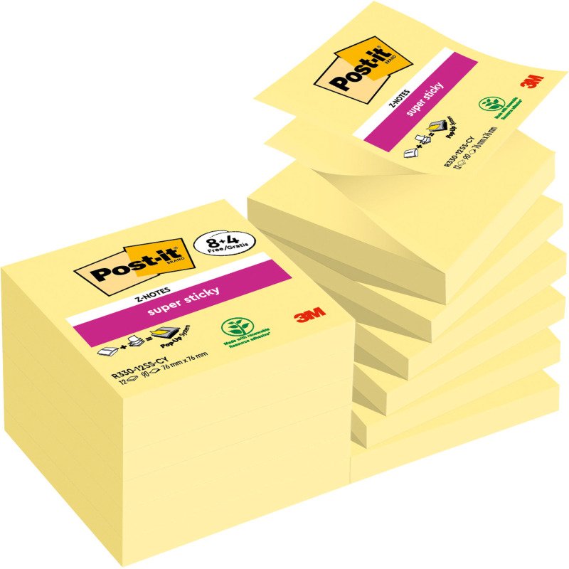 Z-notes repositionnables Super Sticky Post-it 76 x 76 mm jaune - bloc de 90 feuilles