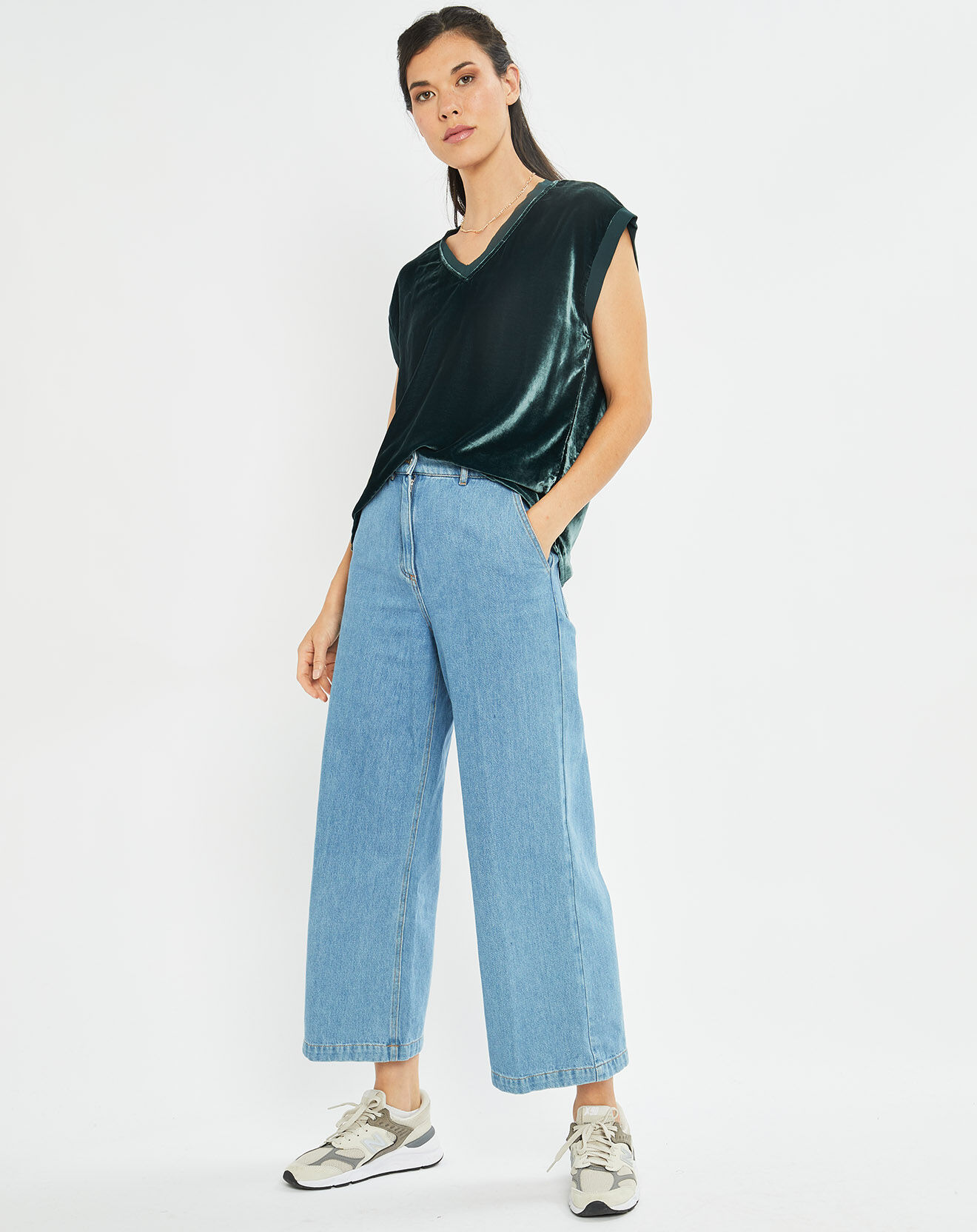 Lauren Vidal Top en Velours Basal sauge