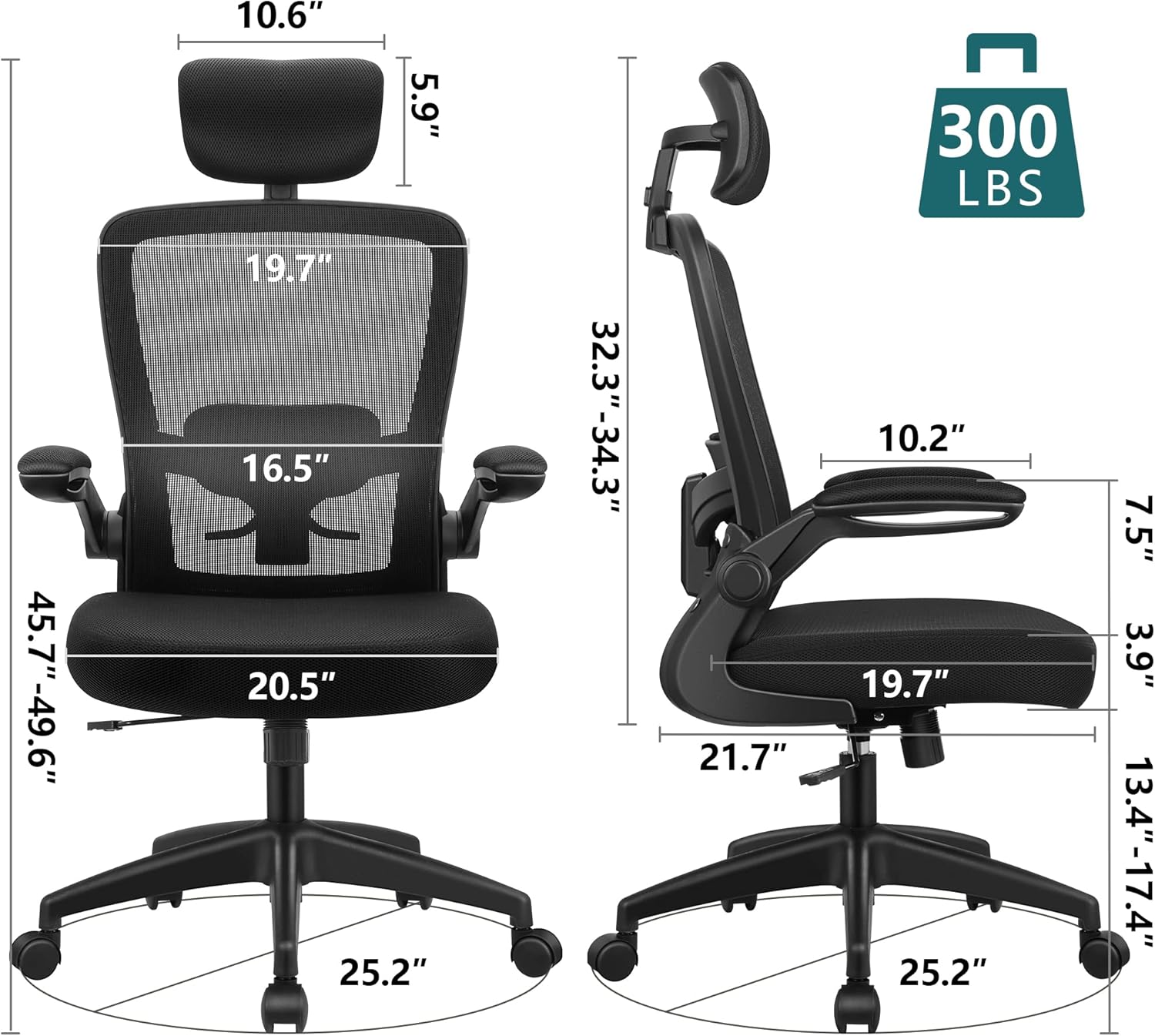 FelixKing Bürostuhl Ergonomischer schreibtischstuhl mit Verstellbarer Kopfstütze, Armlehnen, Lendenwirbelstütze, Hoher Rücken Office Chair, Schreibtischstuhl bis 300LB Belastbar(Schwarz)