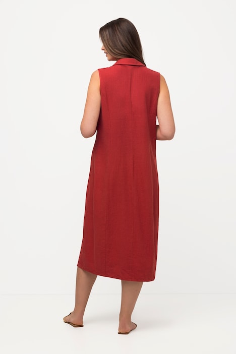 Midikleid, Leinenmix, A-Linie, Reverskragen, ärmellos