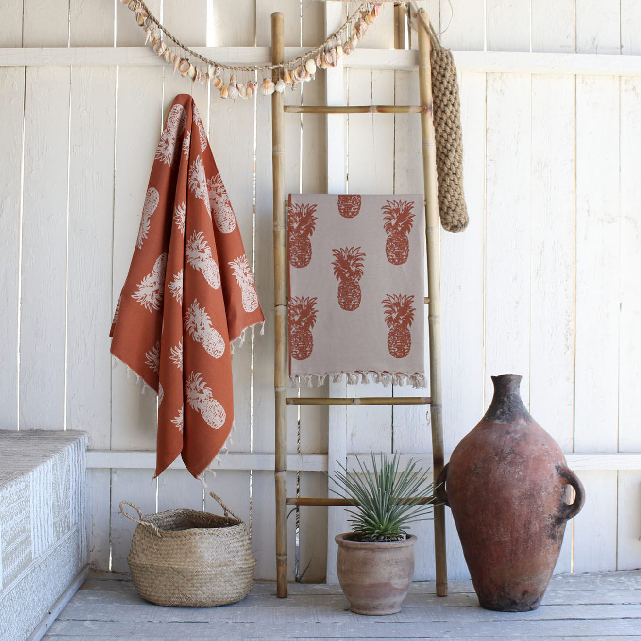 Febronie Fouta reversible Ananas rouge - 100x200 cm