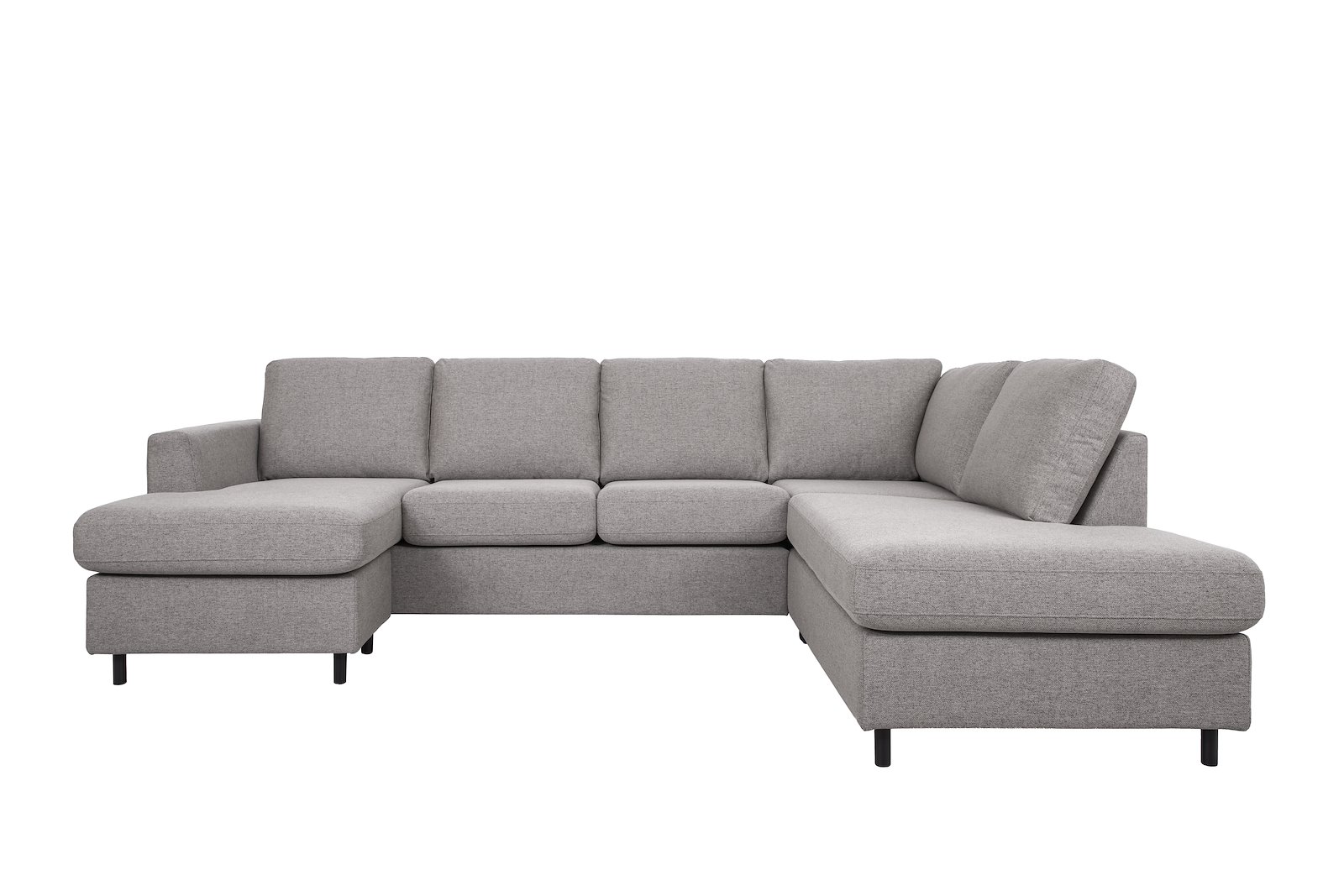 Oslo U-sofa Sjeseong venstre og åpen ende høyre. Tekstil Neve 85 Steel Grey med sorte ben