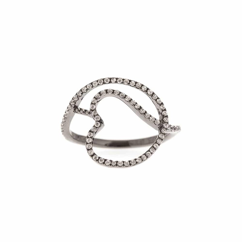 Bague Argent Coeur Enlacé Noire