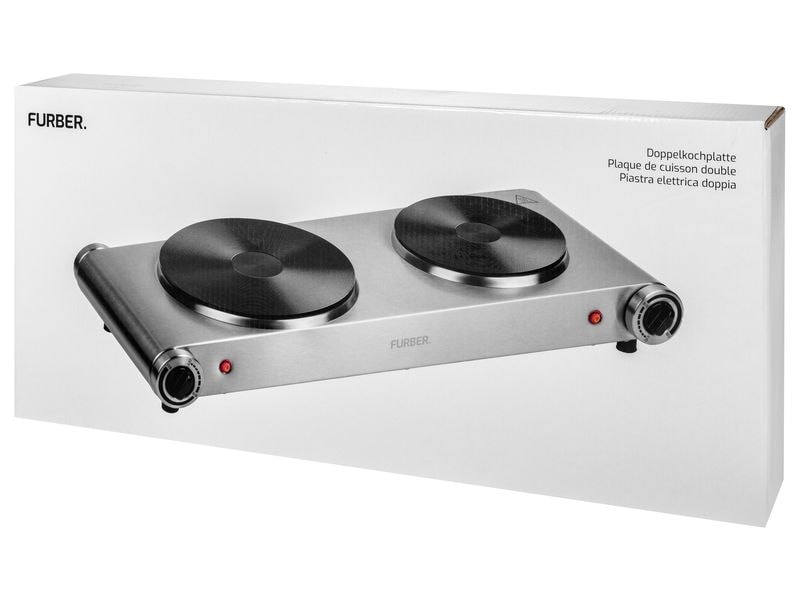 FURBER Doppelkochplatte Silber, 1500 W / 1000 W Mobiles Kochfeld