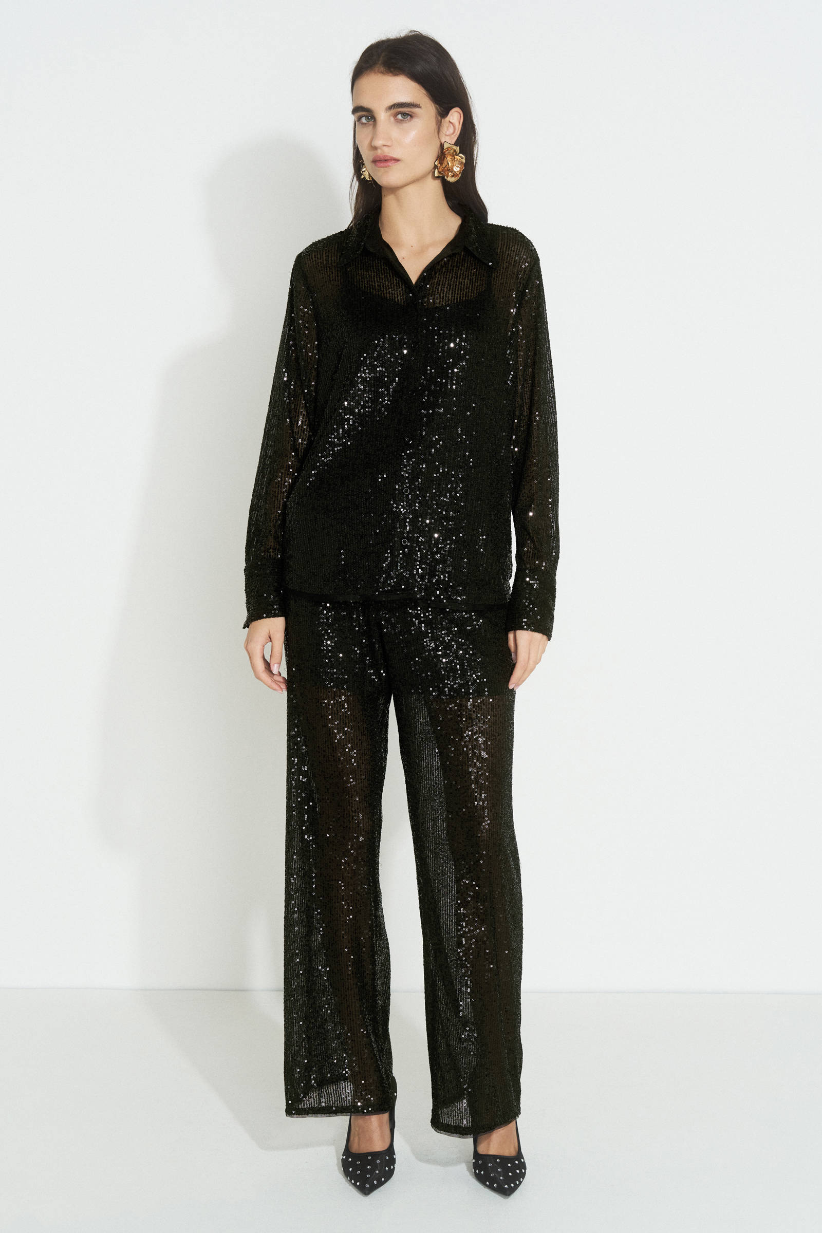 Ruby pailletten blouse zwart
