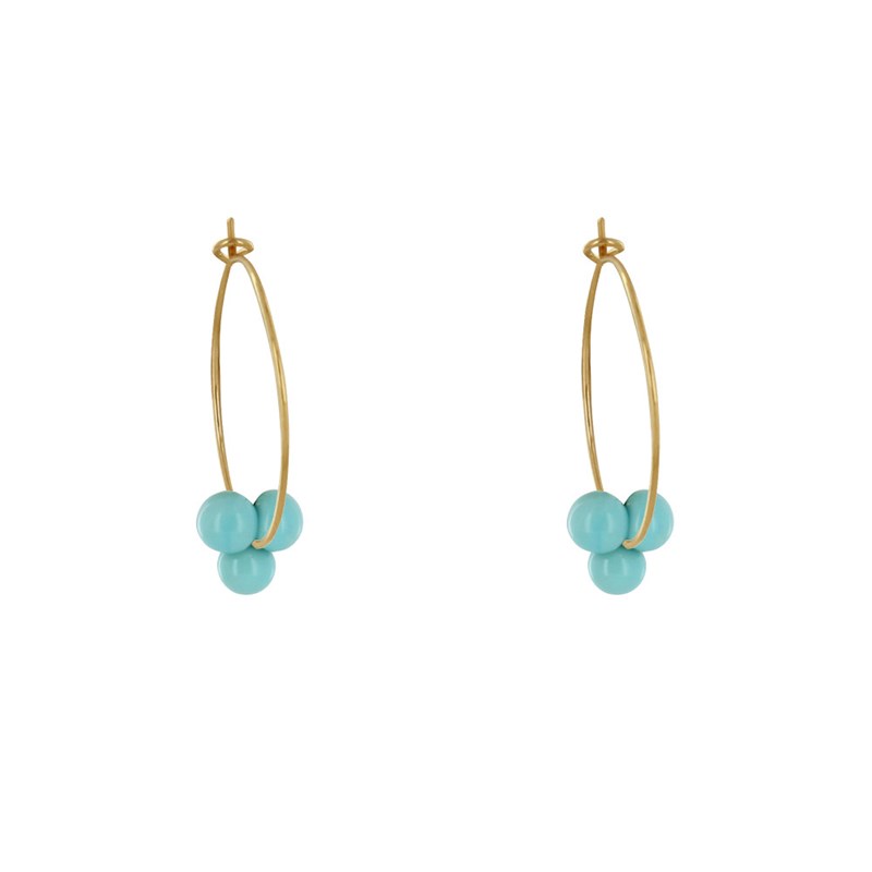 Boucles d'Oreilles Créoles Laiton Fermée et Bouquet de Perles de Verre