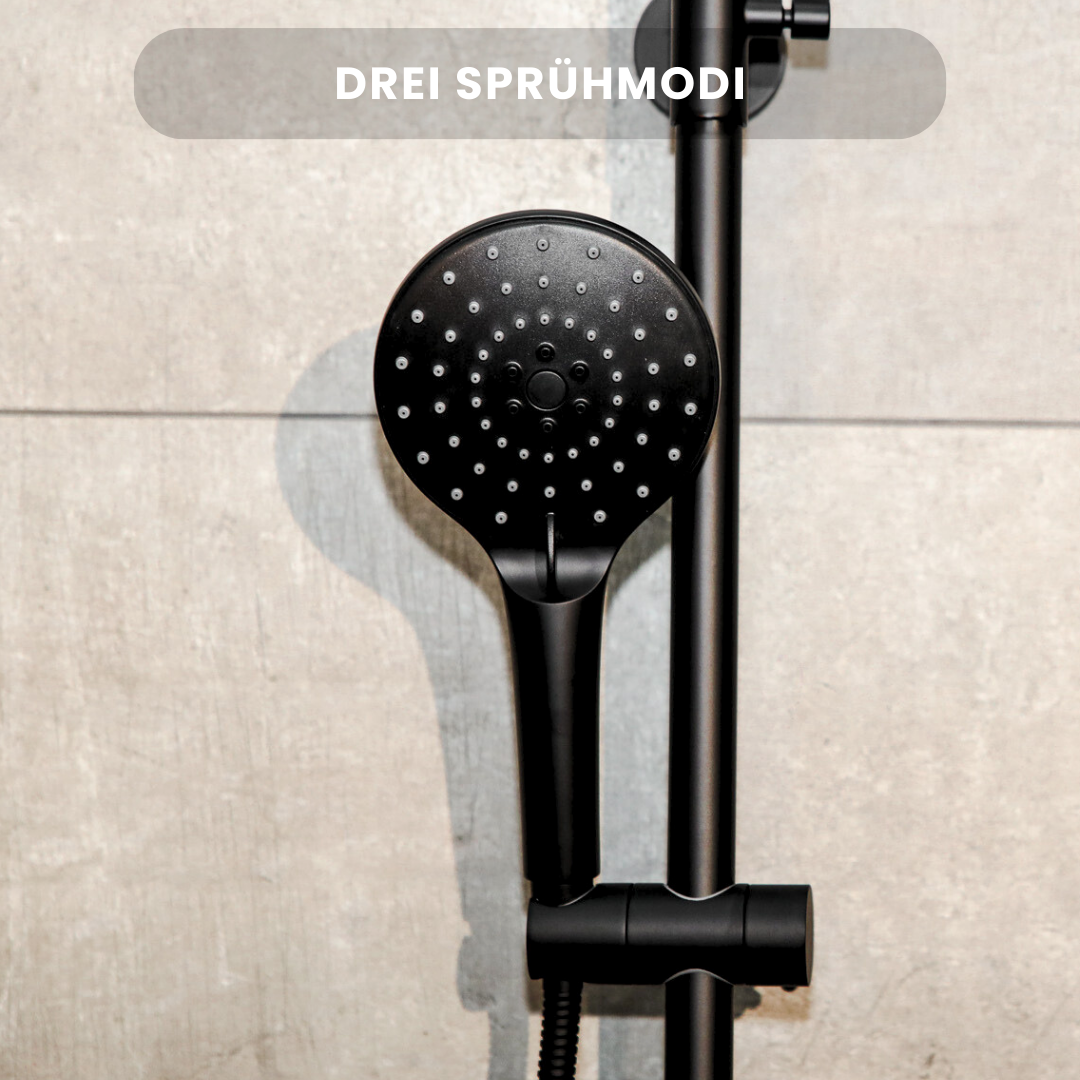 EcoRain Waterbesparende Regendoucheset Glenn 23 cm Zwart met Thermostaatmengkraan - 30% Waterbesparing - Moderne Regendoucheset - Handdouche 12 cm - Universele Douchekop - Antikalk Douchekop