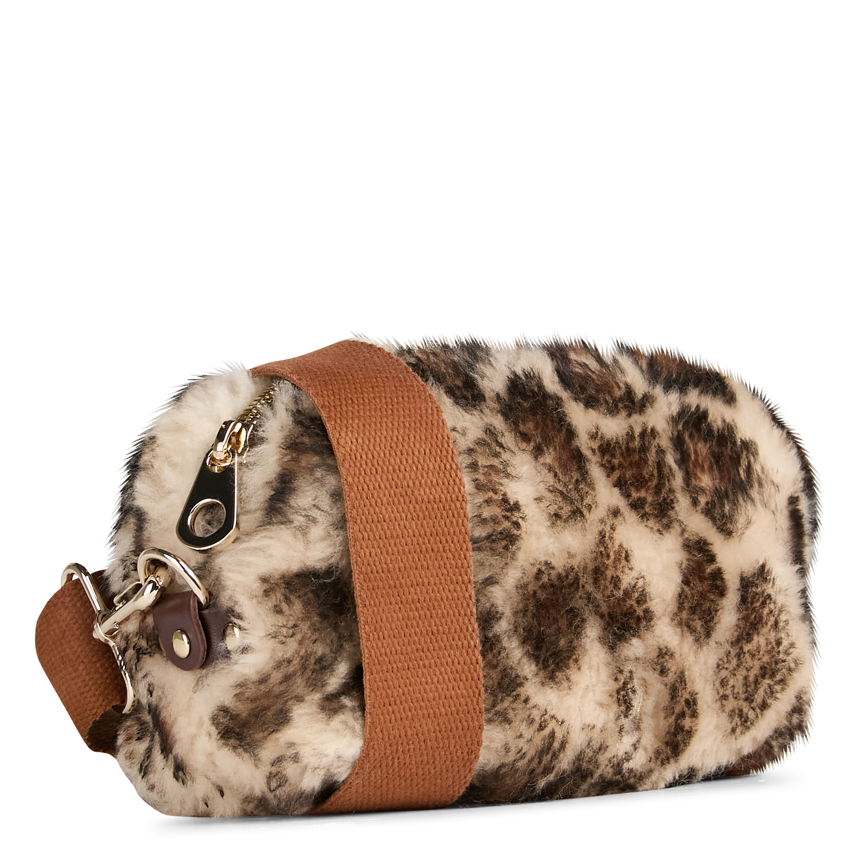 NUAGE - Sac bandoulière en laine de mouton à motif léopard | Blanc