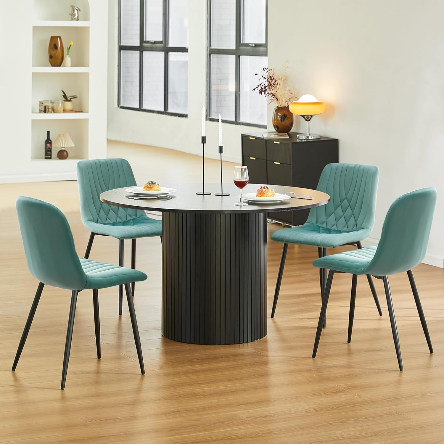 CLIPOP Samt Küchenstühle, Esszimmerstühle Polsterstuhl Wohnzimmerstuhl, Sitzfläche mit Rückenlehne und Metallbeine (Samt Grün, 6er Set)