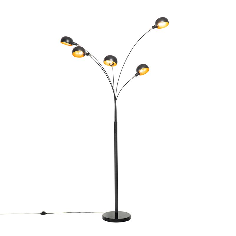 Design vloerlamp zwart met goud 5-lichts - Sixties Marmo