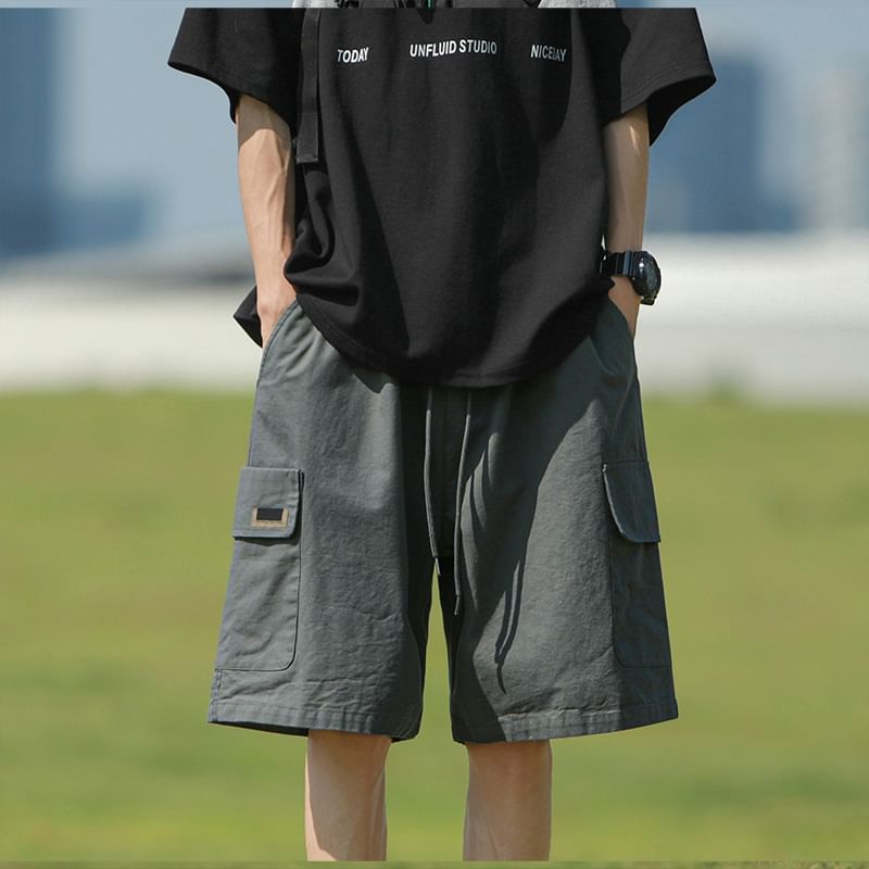 Posive - Effen cargoshorts met trekkoord in de taille