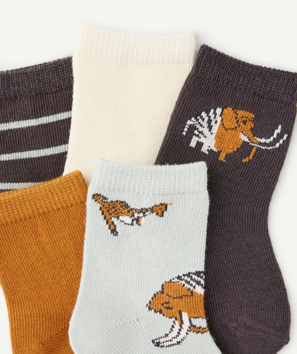 LOT DE 5 CHAUSSETTES BÉBÉ GARÇON AVEC MOTIFS ANIMAUX UNIS ET RAYURES