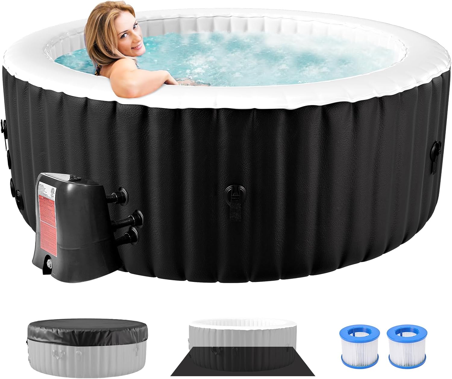 Hot Tub Aufblasbar für 4 Personen, 2400W In/Outdoor SPA Pool Winterfest Mit 120 LuftdüSen, Frostschutz, 799 Liter, Auslaufsichere, Energiesparend, Auto Aufblasen, Bubble Spa & Wellness Massage