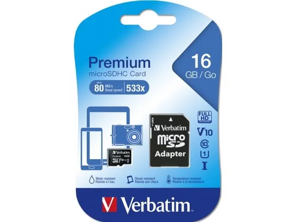 Verbatim - Flashhukommelseskort (microSDHC til SD adapter inkluderet) - 16 GB - Class 10 - microSDHC