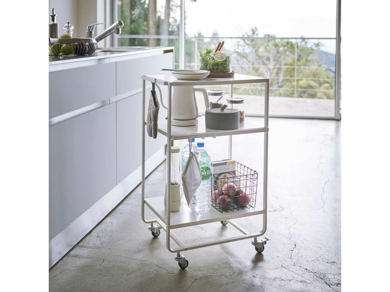 Yamazaki Küchenwagen Tower 49 x 81.5 x 38 cm, Weiss Dreistufiger Wagon mit Griff