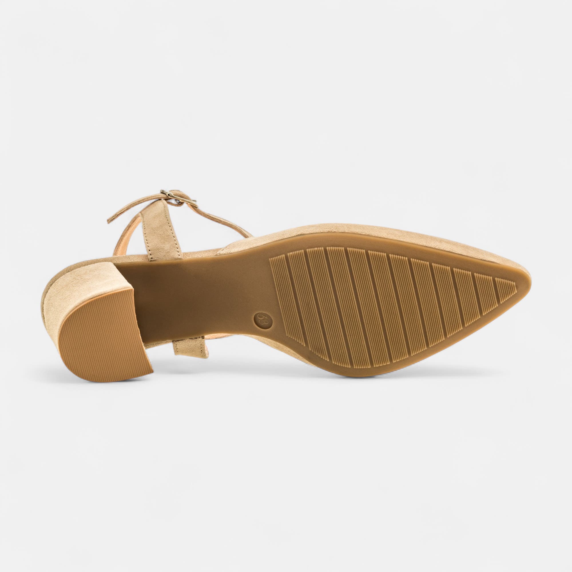 Escarpins avec bride arrière à talon Femme en cuir beige