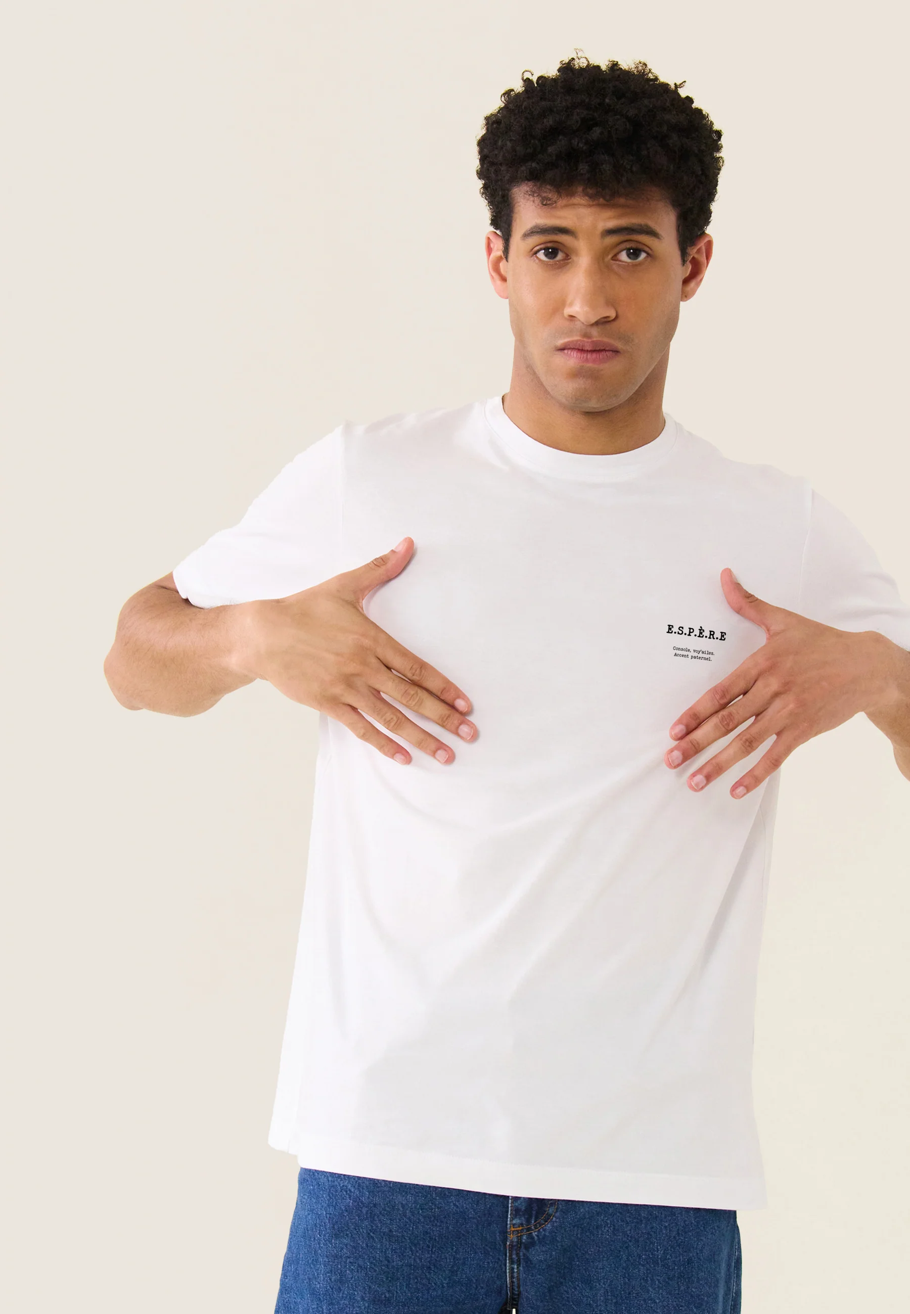 T-shirt mixte col rond en coton-Jean-P Blanc Espère