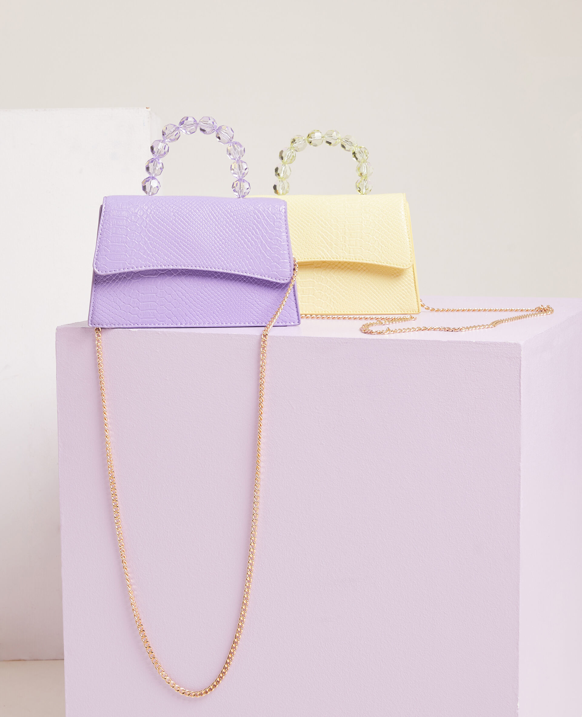 Sac boxy avec poignée perles - Jaune