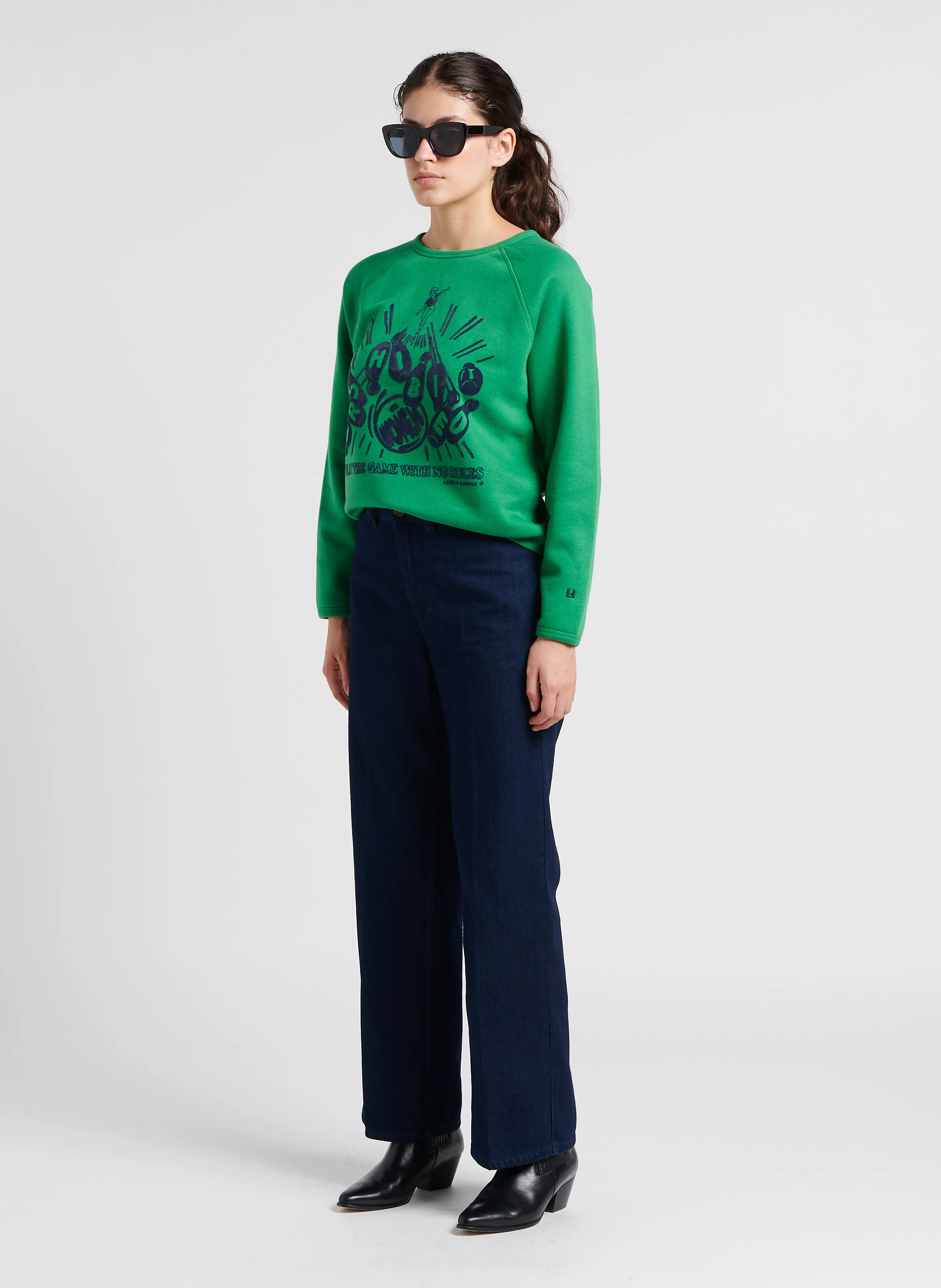 SHINE - Sweat ample col rond sérigraphié en coton mélangé| Vert