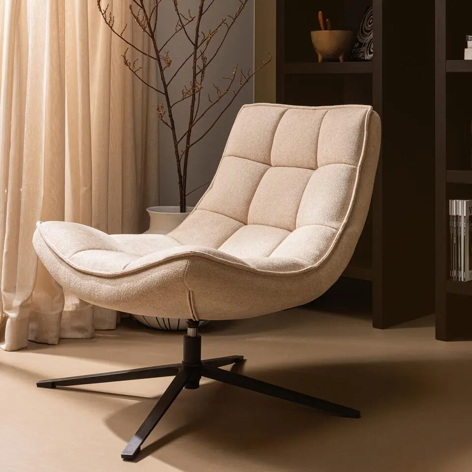 WOOOD Maudi Draaifauteuil - Polyester - Naturel - 84x74x86