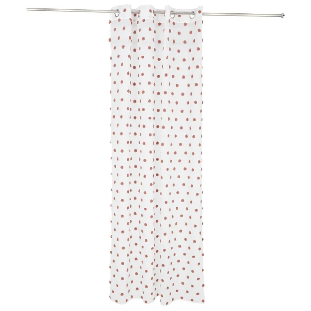 Voilage polyester à pompon 140x240cm blanc et rose