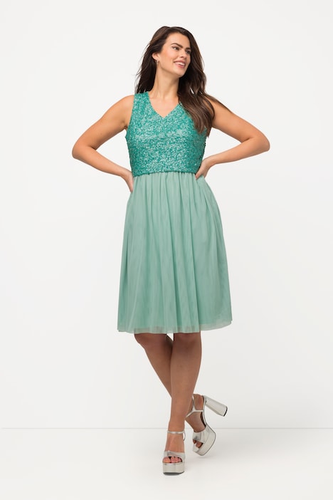 Midikleid, Pailletten, V-Ausschnitt, ärmellos