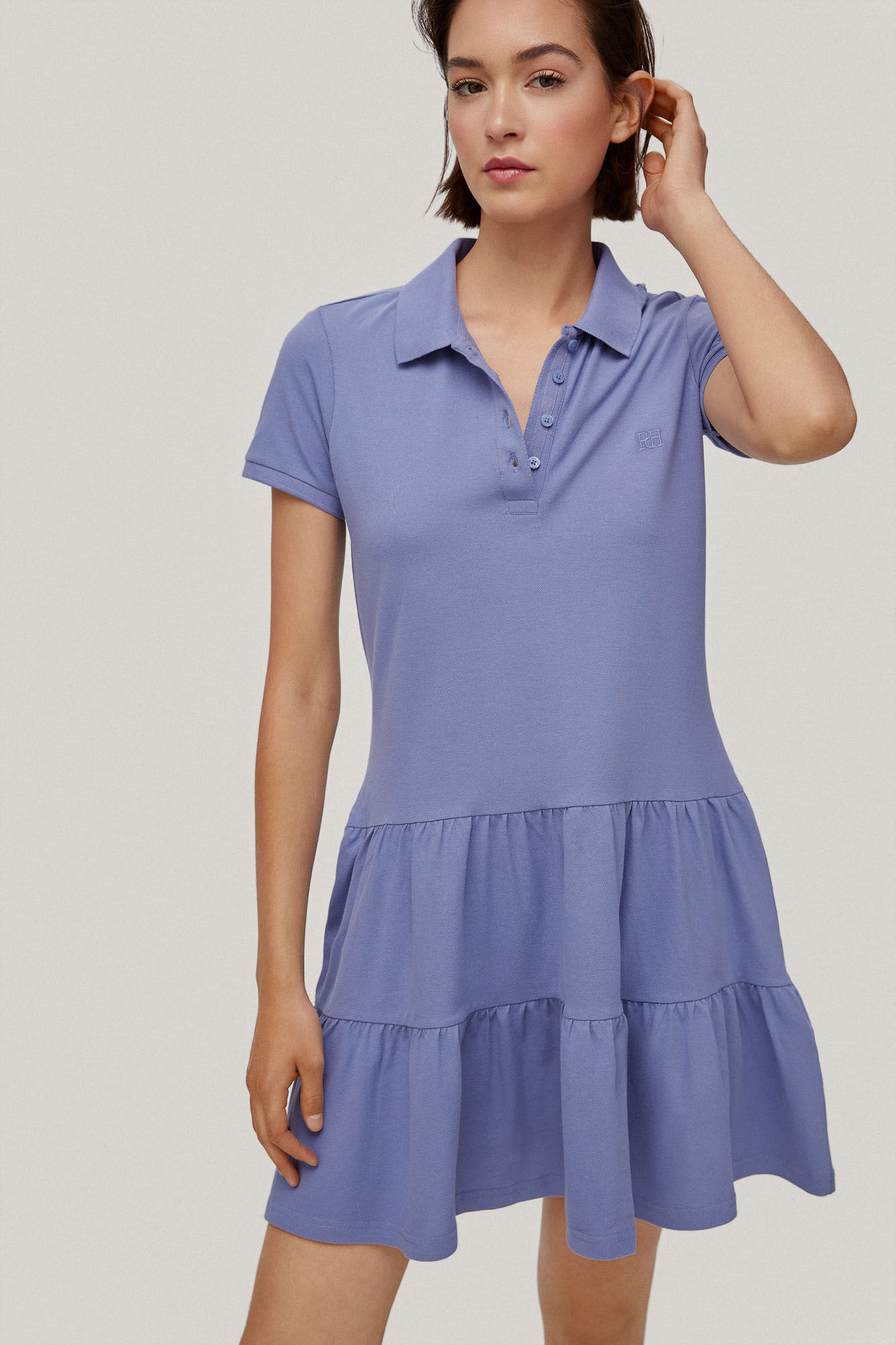 Vestido polo de manga curta com babados - Azul