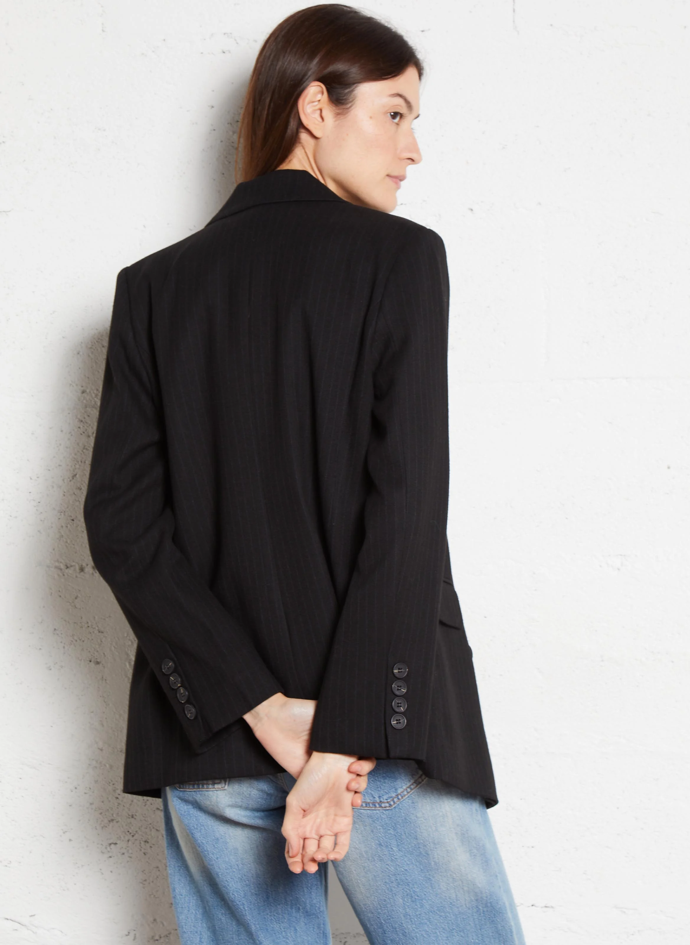 DALIA - Veste tailleur droite à rayures | Noir